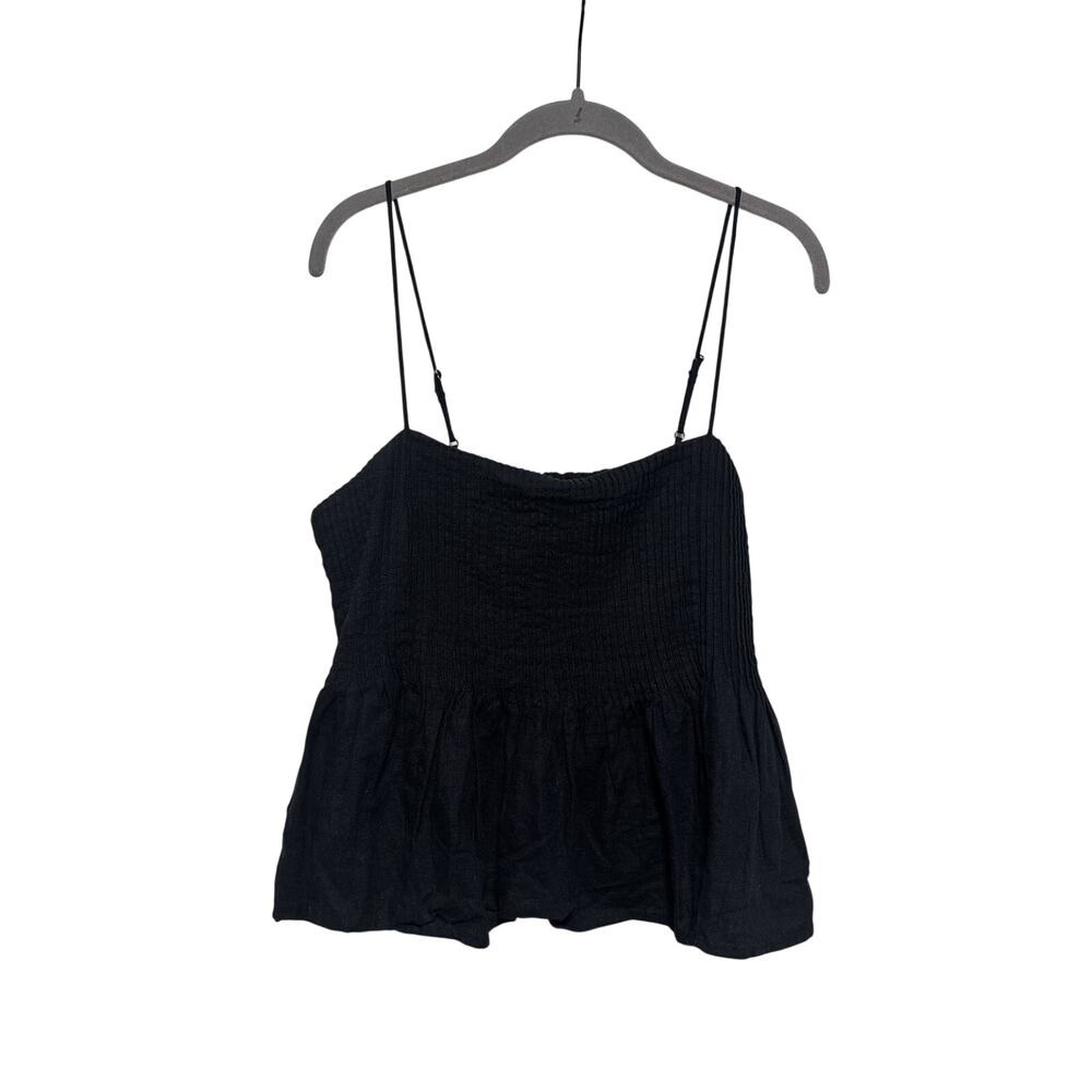 Abercrombie & Fitch Black Ribbed Peplum Crop Top L - Picture 2 of 9